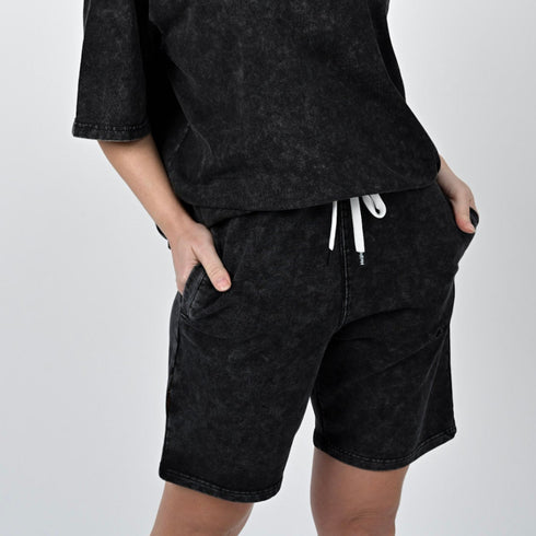 トレーニングショートパンツ 【ストーンウォッシュカラー】デニム風ストレッチ生地