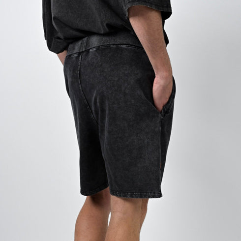 トレーニングショートパンツ 【ストーンウォッシュカラー】デニム風ストレッチ生地