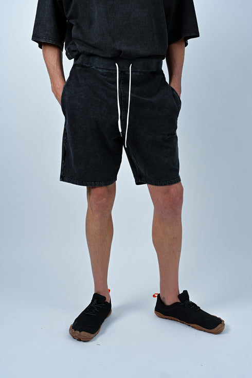 トレーニングショートパンツ 【ストーンウォッシュカラー】デニム風ストレッチ生地