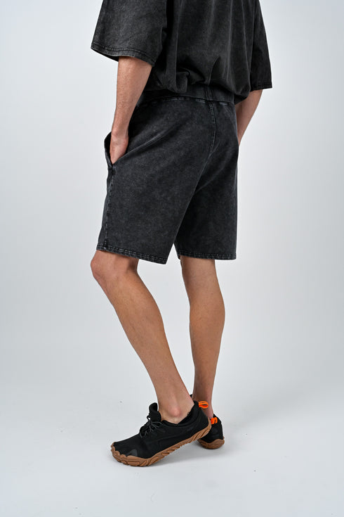 トレーニングショートパンツ 【ストーンウォッシュカラー】デニム風ストレッチ生地