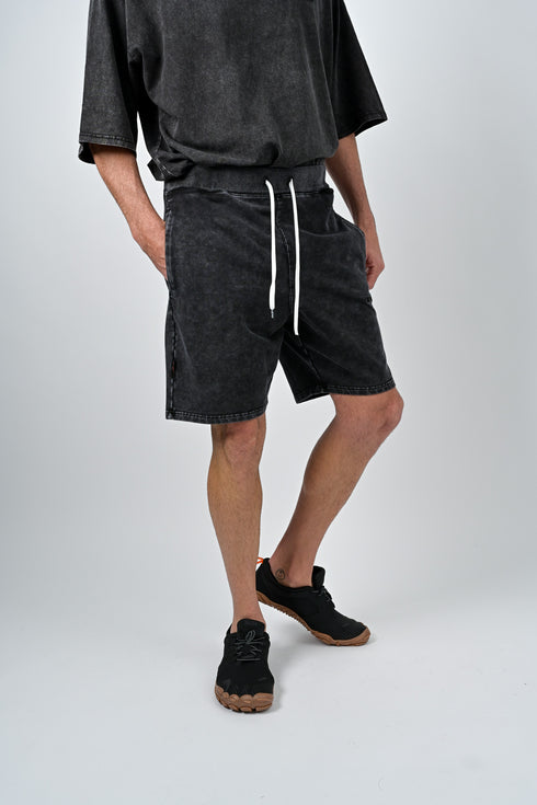 トレーニングショートパンツ 【ストーンウォッシュカラー】デニム風ストレッチ生地