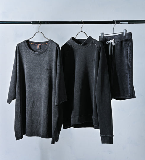 【ストレッチデニム風】アスレジャー ハイネックスウェット【ストーンウォッシュ】