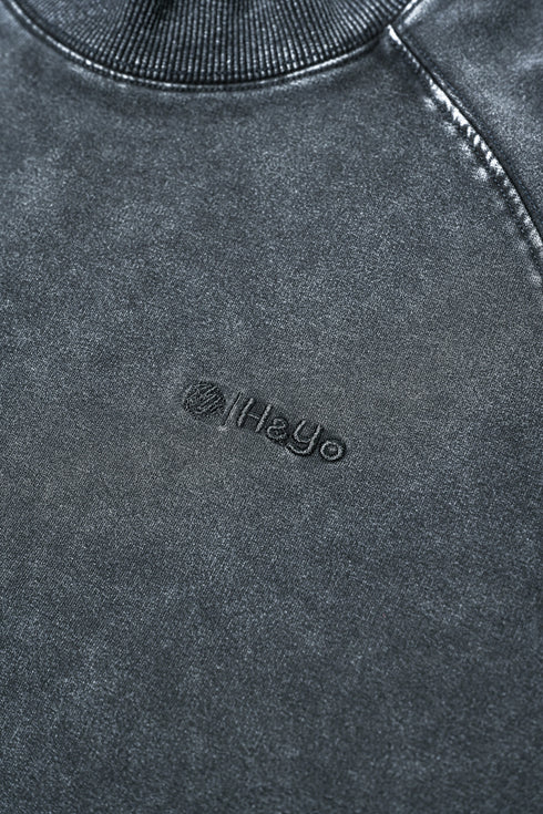 【ストレッチデニム風】アスレジャー ハイネックスウェット【ストーンウォッシュ】