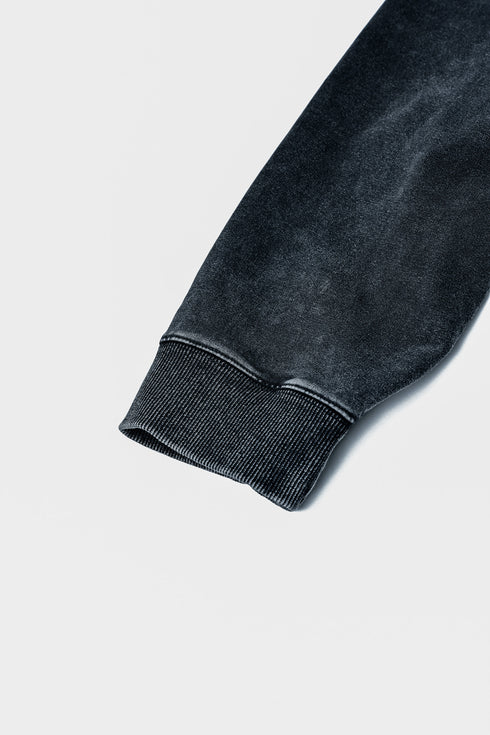 【ストレッチデニム風】アスレジャー ハイネックスウェット【ストーンウォッシュ】