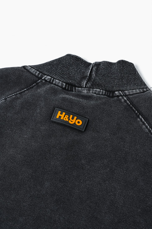 【ストレッチデニム風】アスレジャー ハイネックスウェット【ストーンウォッシュ】