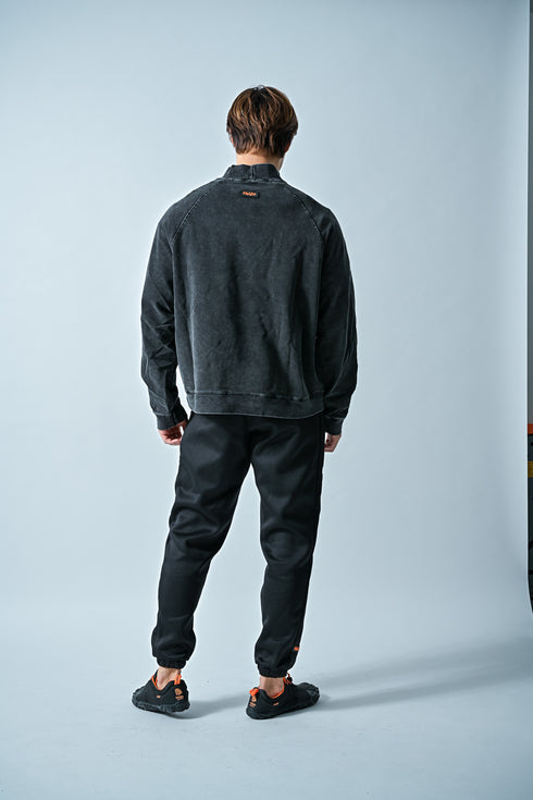 【ストレッチデニム風】アスレジャー ハイネックスウェット【ストーンウォッシュ】