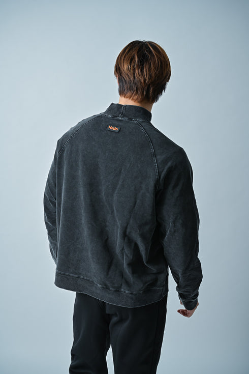 【ストレッチデニム風】アスレジャー ハイネックスウェット【ストーンウォッシュ】