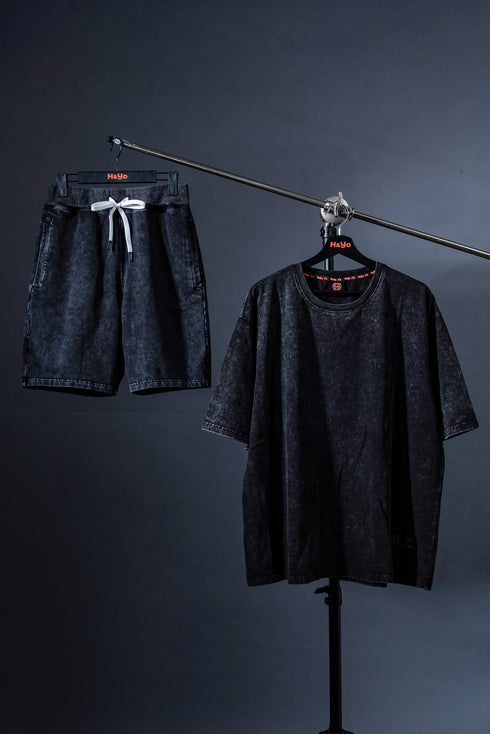 トレーニングショートパンツ 【ストーンウォッシュカラー】デニム風ストレッチ生地