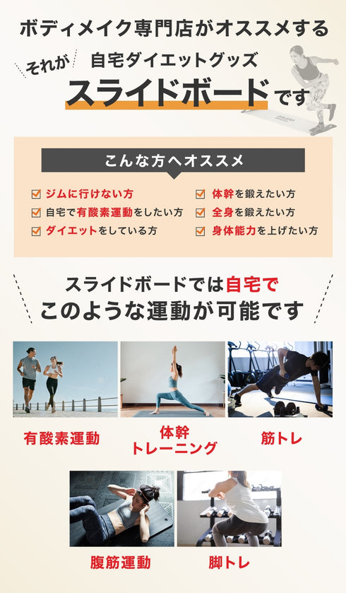 【全身エクササイズ・万能な宅トレアイテム】スライドボード 180cm