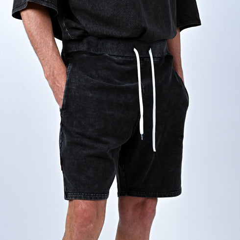 トレーニングショートパンツ 【ストーンウォッシュカラー】デニム風ストレッチ生地